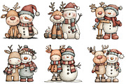 Christmas Reindeer Snowman Clipart, an Illustration by CraftArtStudio (Thumbnail 2 of 6)