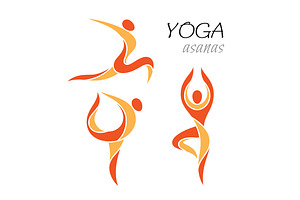 Yoga asanas icons set