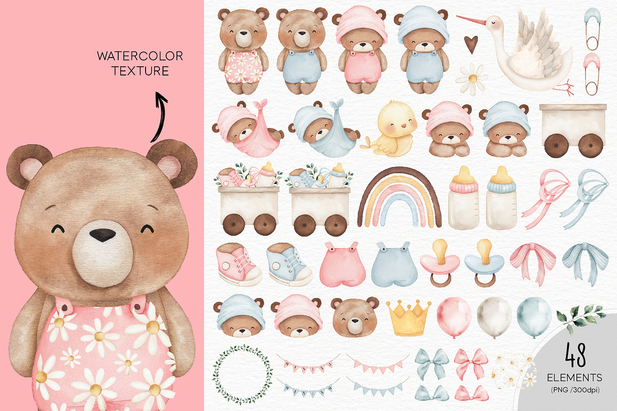 Baby Boy or Girl watercolor clipart, a Decorative Illustration by Estudio 812 (Photo 3 of 7)