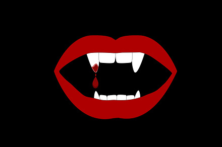  lips with fangs on black background