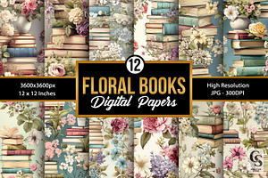 Pastel Floral Books Digital Papers