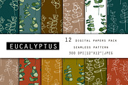 Eucalyptus Digital Paper Pack, a Pattern Graphic by Hand drawn Boutique (Thumbnail 1 of 9)