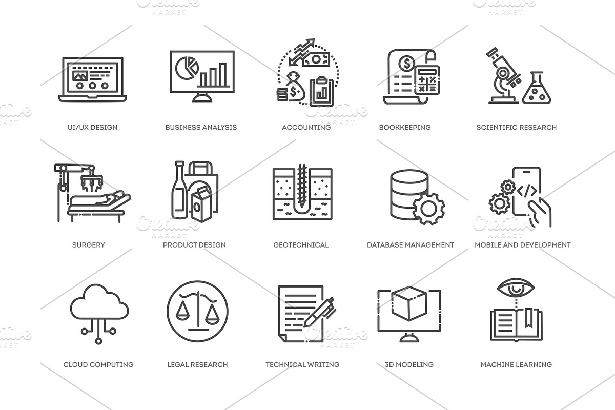 Career and job skills line icons set, an Outline Icon by Tettygreen (Photo 2 of 2)