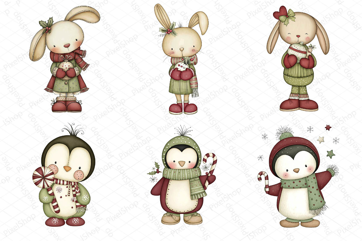 Whimsical Christmas Animals Clipart, an Illustration by DreamPrint404 (Photo 3 of 6)