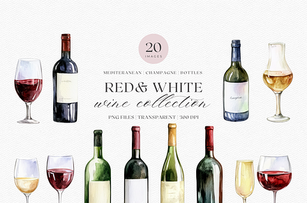 Wine Bottles & Glasses — Watercolor