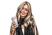 Fashion girl with coffee clipart, a Person Illustration by KupalinaArt (Thumbnail 5 of 5)