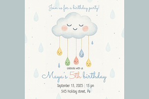 Cute Cloud Birthday Invitation, an Invitation Template by DijanaDesignShop