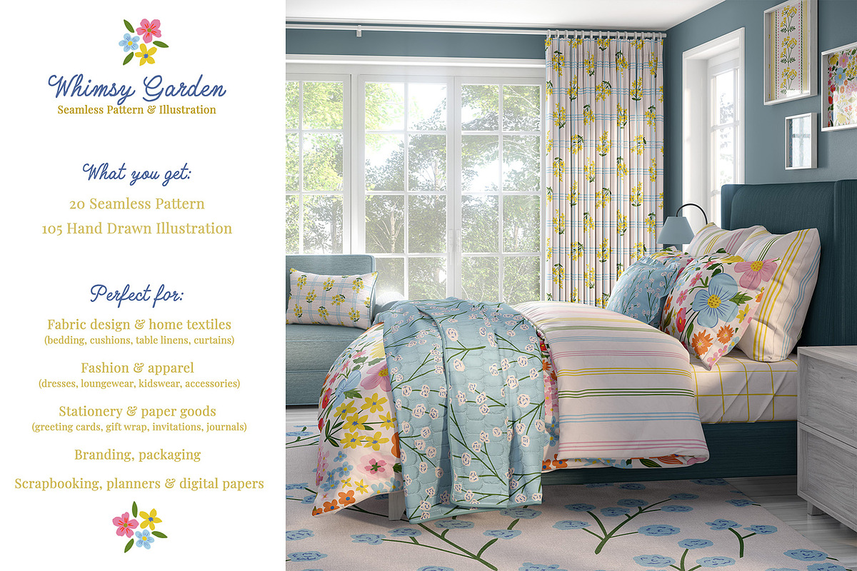 Whimsy Floral Pattern & Clipart, a Pattern Graphic by Essentially Nomadic (Photo 2 of 11)