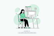 Girl Focused on Computer Work, a Work Illustration by Partikusi Design (Thumbnail 2 of 3)