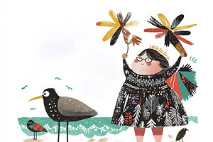 A happy chubby woman at the beach, a Person Illustration by Sybillla