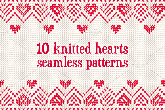 10 knitted hearts seamless patterns preview 5