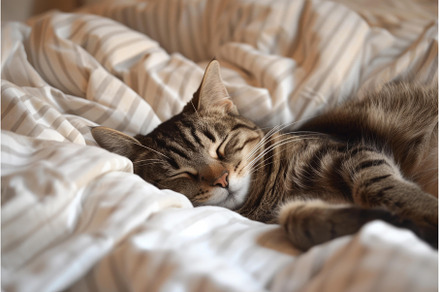 Peaceful tabby cat sleeping on, an Animal Photo by Ylivdesign