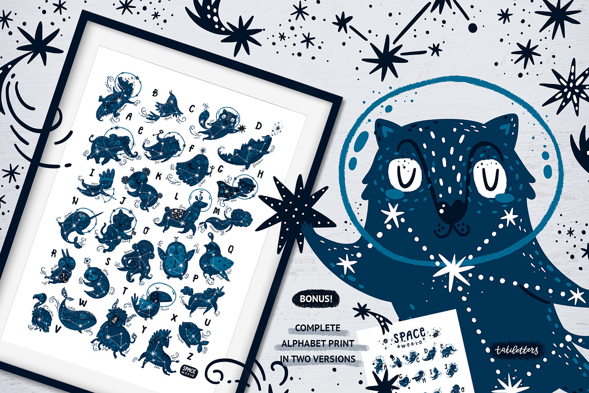 Space World / Animal Alphabet, an Animal Illustration by tatiletters
