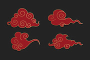 Red Asian Swirl Clouds Set, a Decorative Illustration by PsychocheArt (Thumbnail 2 of 3)