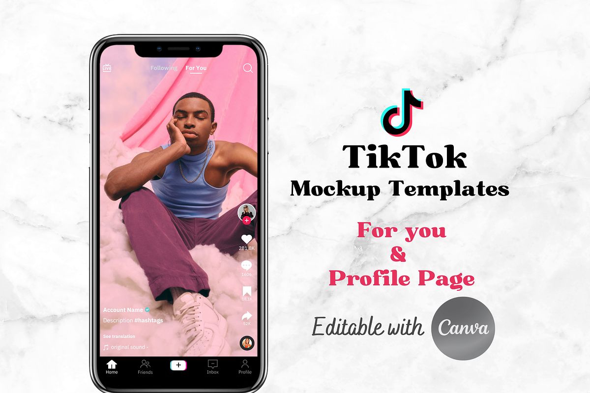 TikTok Mockup Canva Template, a Social Media Template by GraphiCarola (Photo 1 of 6)
