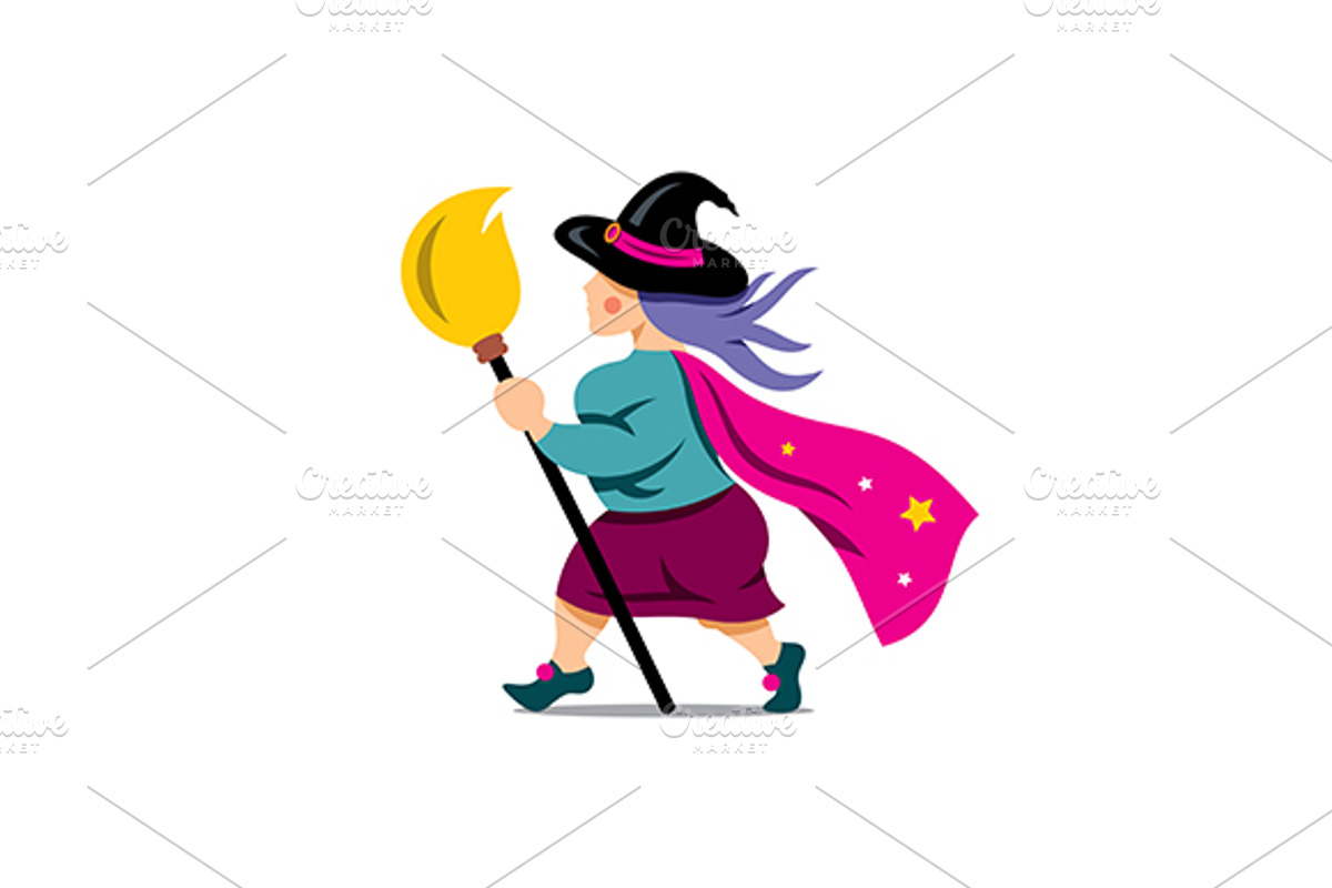 Witch with broomstick, a Branding & Logo Template by Steinar Logo