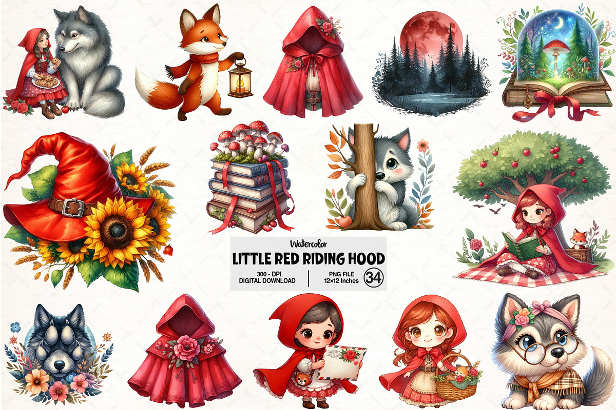 Little Red Riding Hood Watercolor, an Illustration by Pixels.Craft (Photo 1 of 7)
