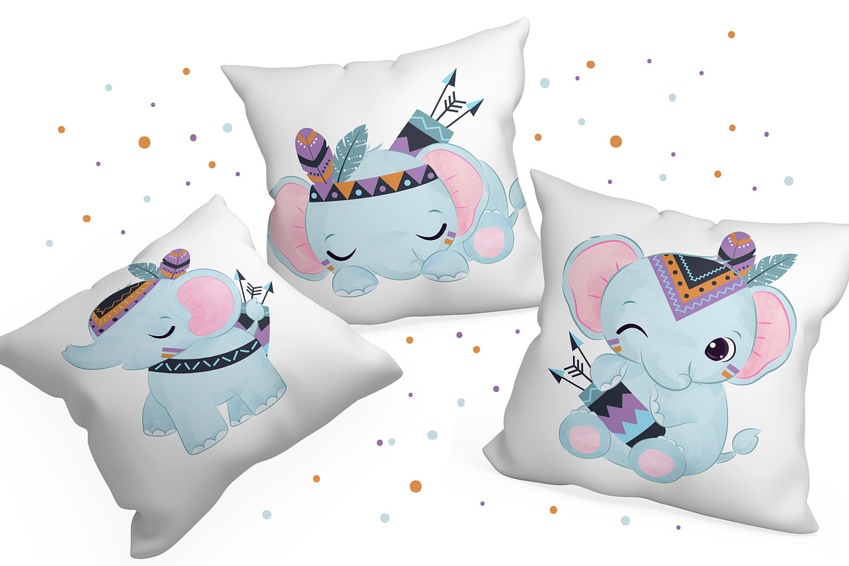 Bohemian Baby Elephants Clipart Set, an Animal Illustration by DrawStudio1988 (Photo 2 of 3)
