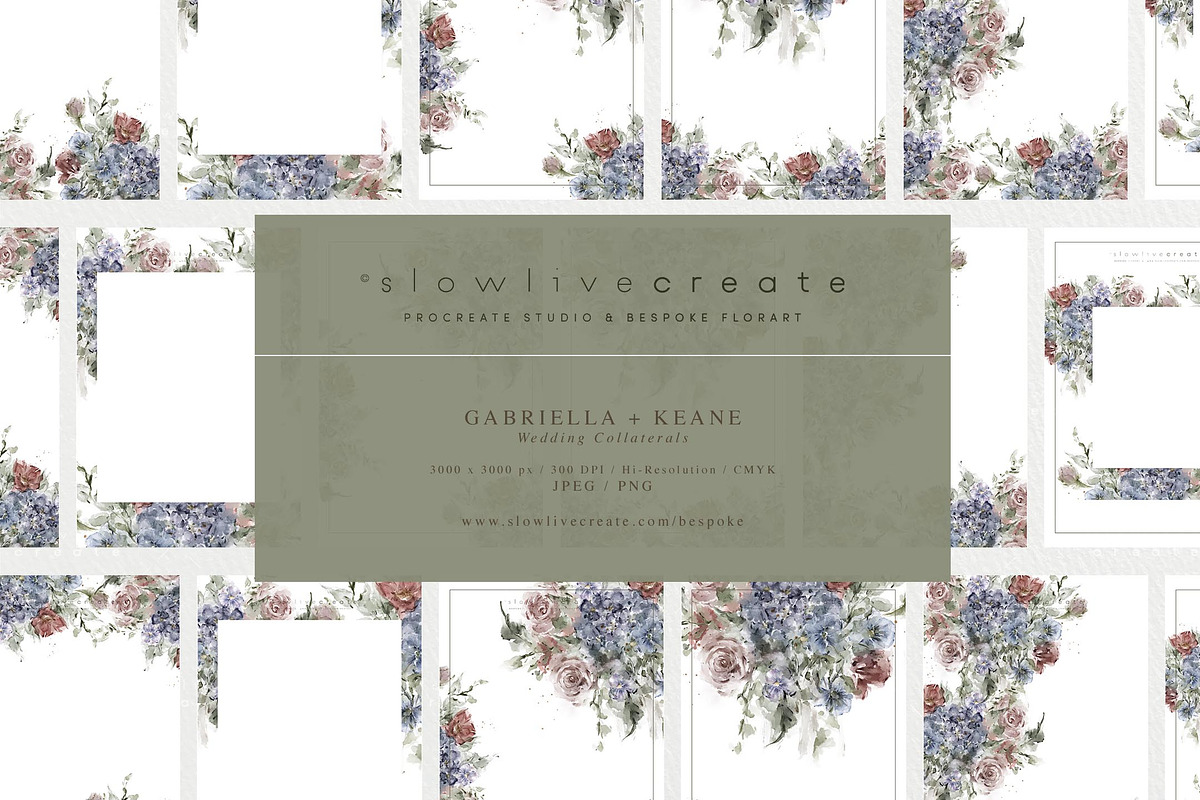Gabriella Watercolor Florals Frames, a Stationery Template by slowlivecreate (Photo 2 of 6)