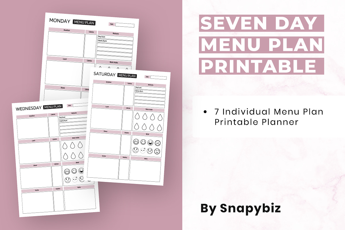 Daily Menu, Daily Menu Chart, a Print Template by Snapybiz