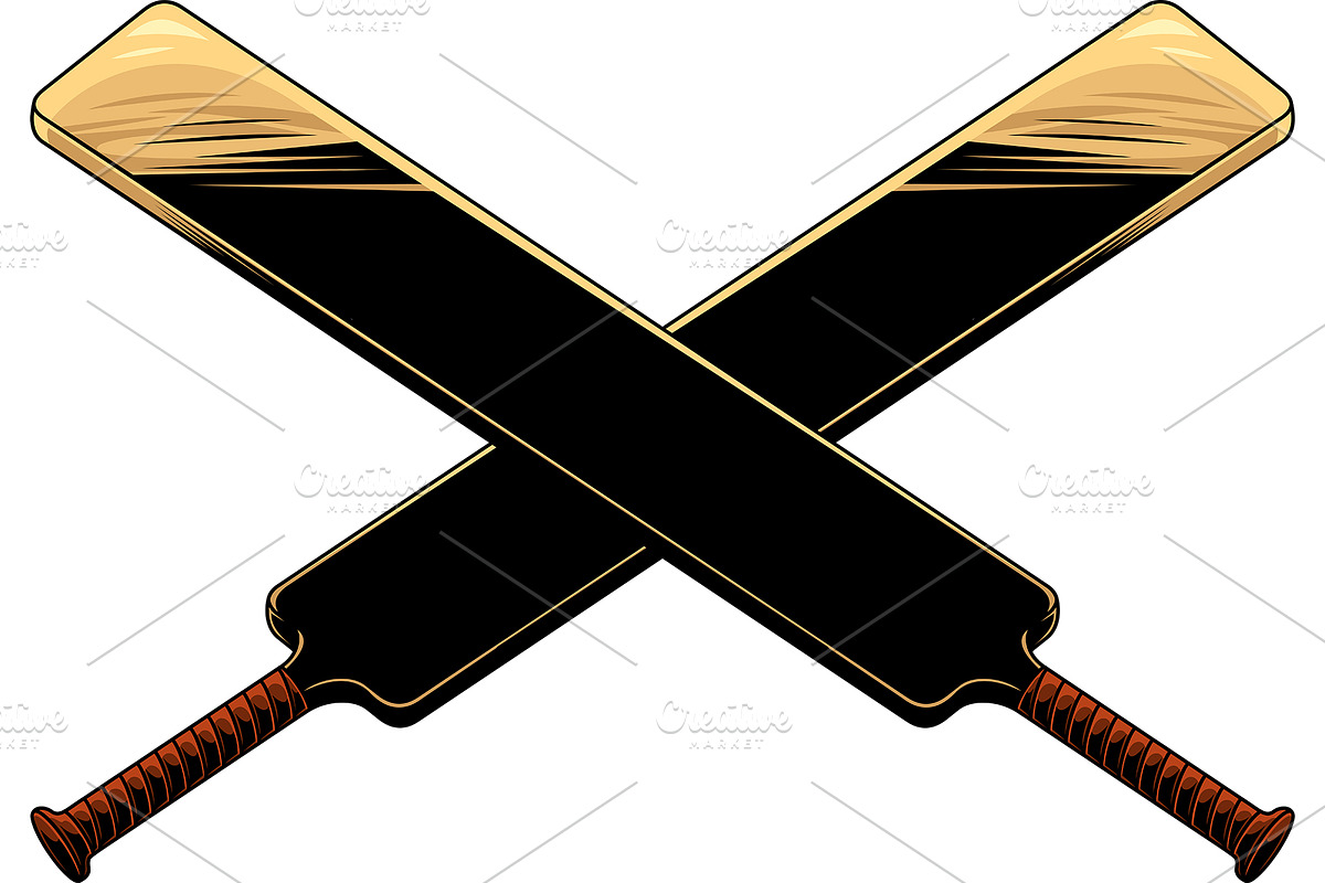 Crossed Cricket Bat, an Illustration by HitToon
