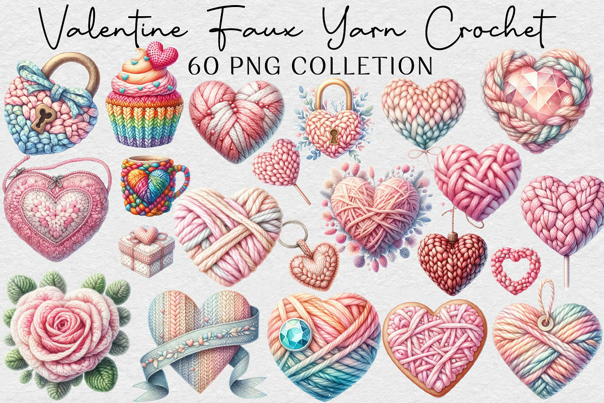 Valentine Faux Yarn Crochet Clipart, an Illustration by DreamCafeArt (Photo 1 of 7)