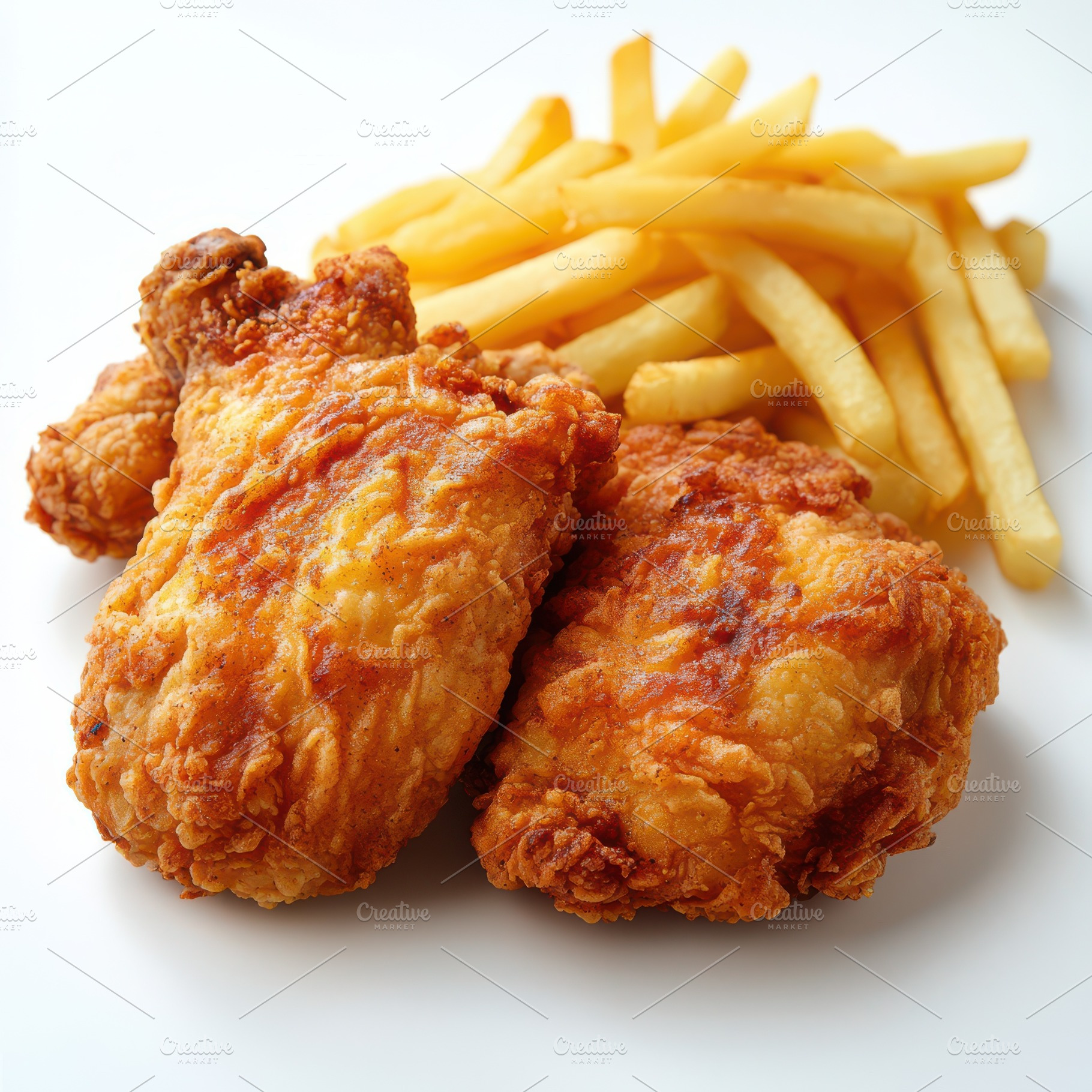 Delicious fried chicken with French, a Food & Drink Photo by Pixeness Studio