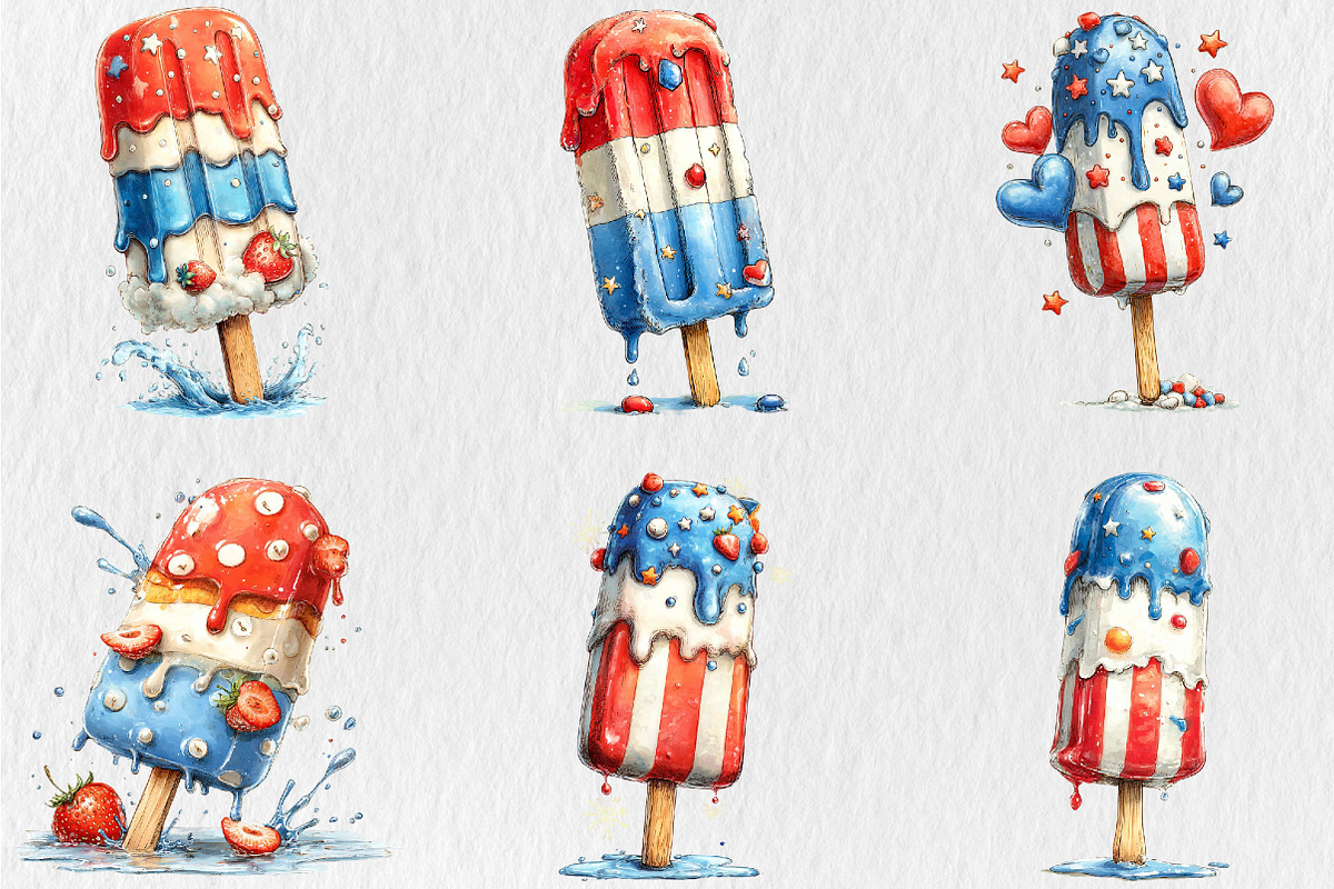 Whimsical Patriotic Ice Cream Clipar, a Seasonal Illustration by Rose Art (Photo 4 of 6)