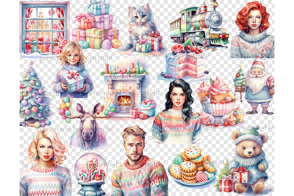 Pastel Christmas PNG | Xmas Clipart, a Person Illustration by GlamArtZhanna (Photo 4 of 5)