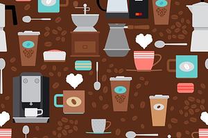 Coffee Flat Icons & Pattern