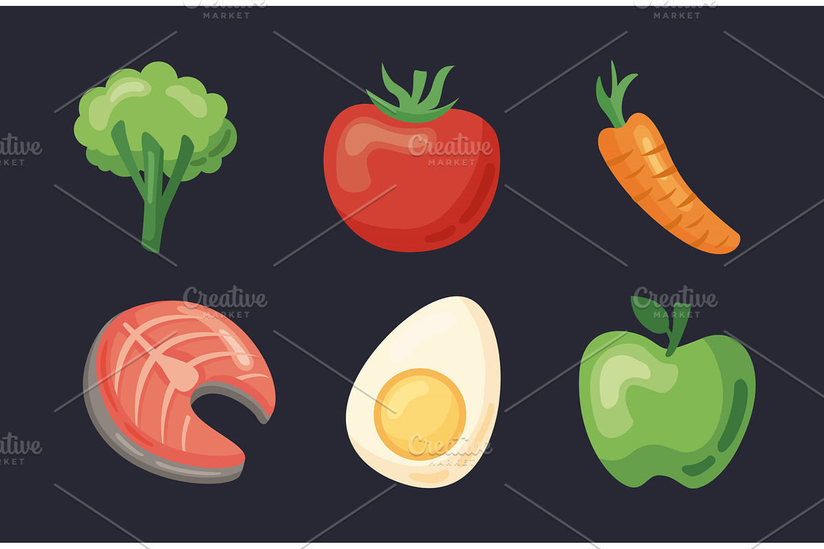 six healthy food icons, a Food Illustration by studiogstock