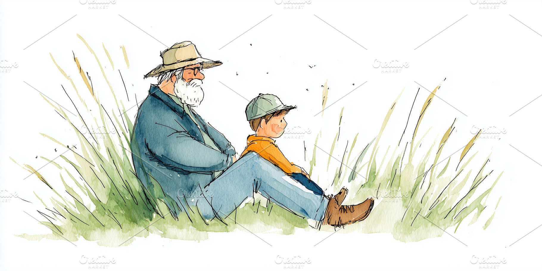 Heartwarming watercolor grandfather, a Person Photo by MistyDay