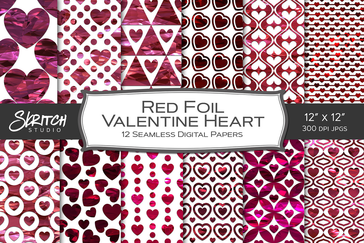 Red Foil Valentine Heart Patterns, a Pattern Graphic by Skritch Studio (Photo 1 of 6)