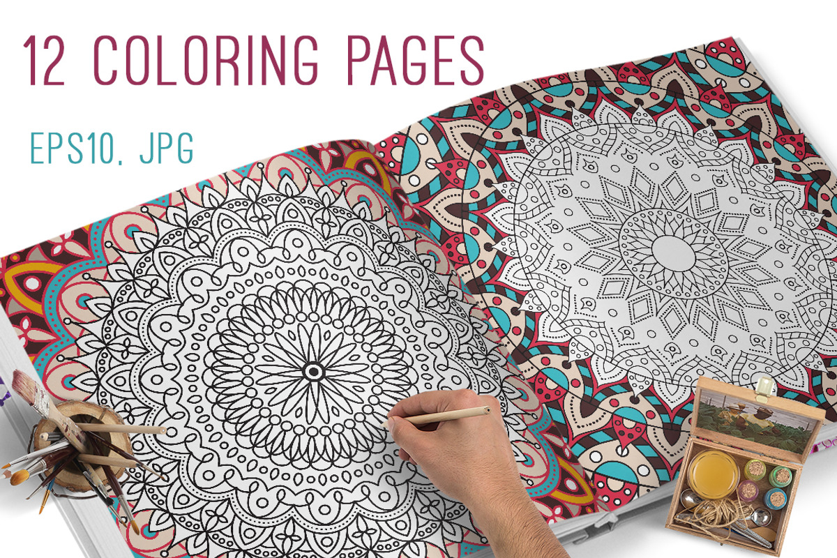 12 Coloring pages for adults, an Object Graphic by Kseniia Kuznetsova (Photo 1 of 2)