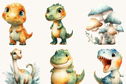 Watercolor Cute Dino Clipart, an Animal Illustration by Design Scotch (Thumbnail 3 of 9)
