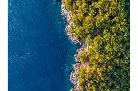 Aerial view of sea waves and Rocky, a Nature Photo by Elizaveta Galitskaya