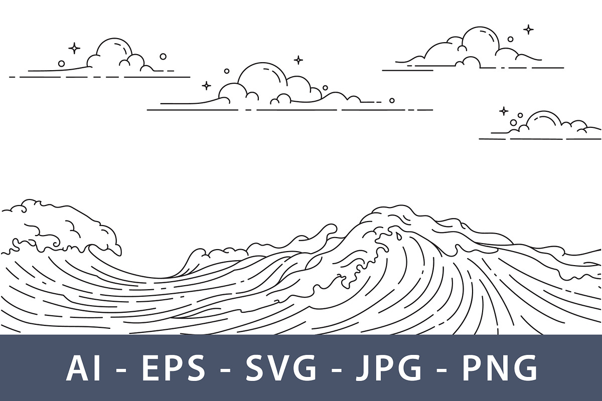 Clouds and waves in the ocean, a Decorative Illustration by Saba Vector