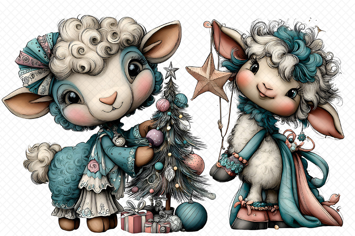 Whimsical Christmas Lamb Clipart, an Illustration by cherrydesign (Photo 2 of 3)