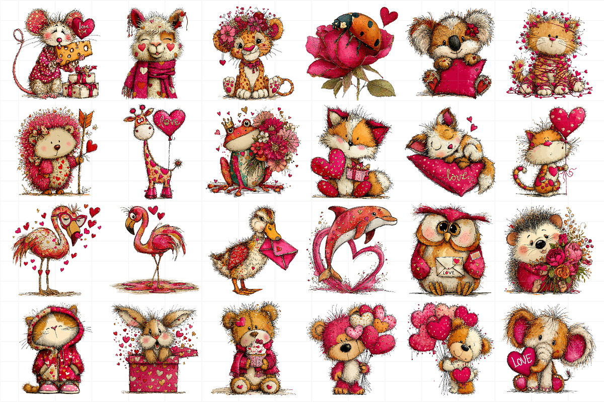 Valentine's Whimsical Animals Clipar, an Illustration by Daily.Designs (Photo 5 of 5)