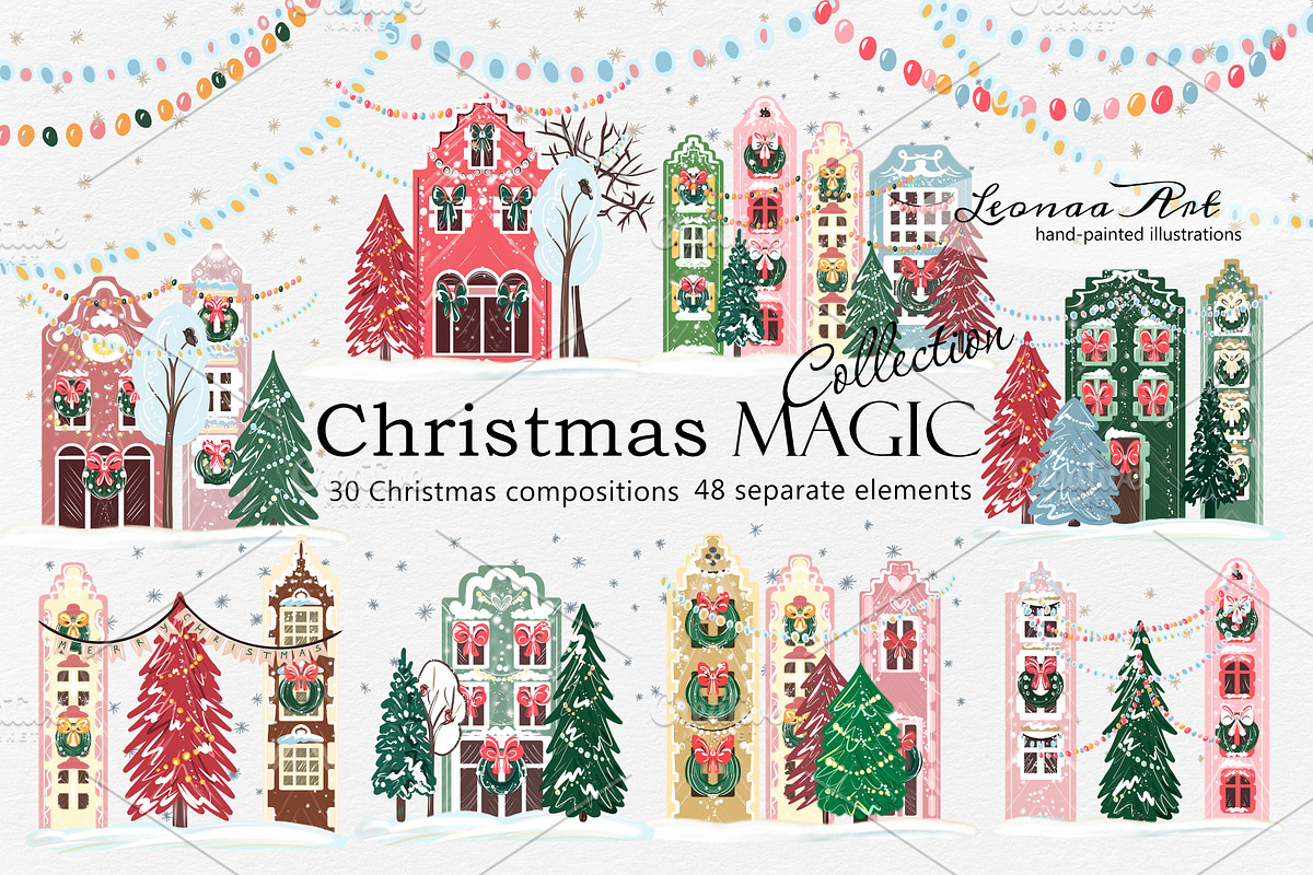Christmas Magic Clip Art Collection, a Seasonal Illustration by Leonaa art (Photo 1 of 11)