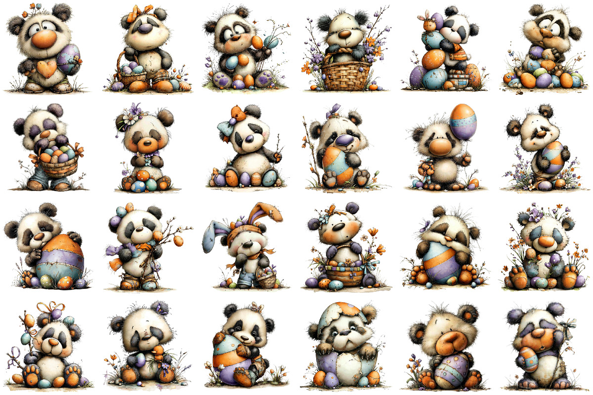 Whimsical Easter Panda Clipart, an Illustration by designcity5 (Photo 2 of 5)