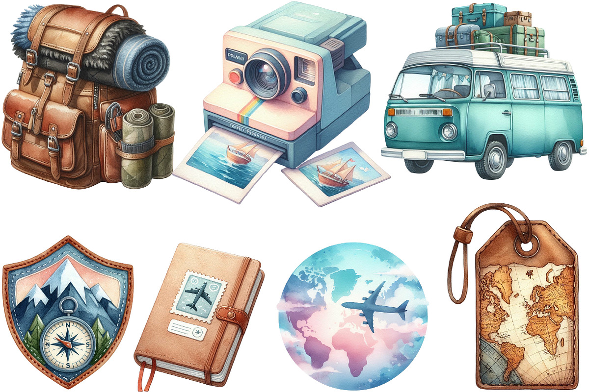 Watercolor Travel Clipart, an Illustration by Designking (Photo 2 of 4)