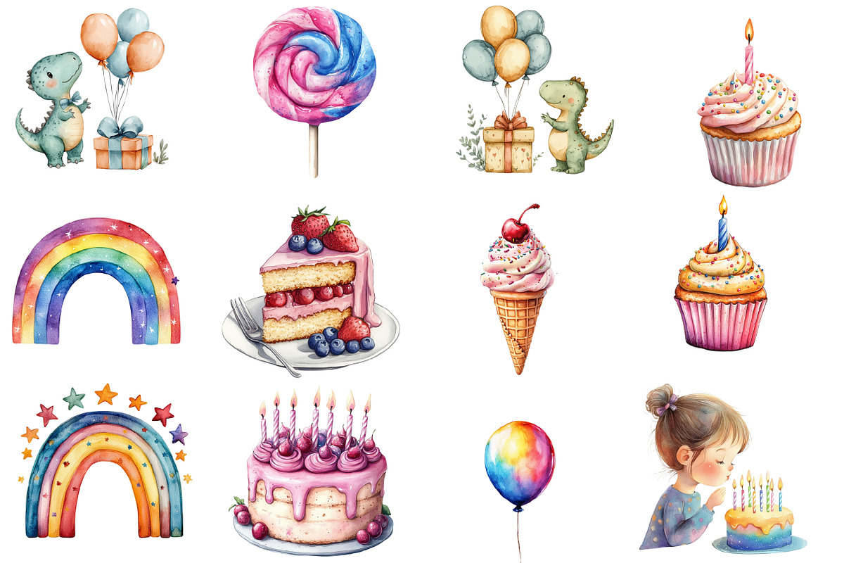 Birthday Watercolor Cliparts, an Illustration by Designworld (Photo 3 of 5)