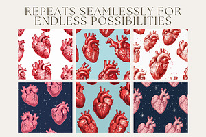 8 Anatomical Heart Seamless Patterns