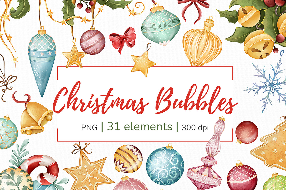 Christmas balls Clipart PNG Set, a Seasonal Illustration by Mespilia (Photo 1 of 5)