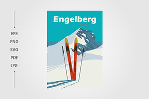 ski pole in snow vintage poster, a Wallpaper Graphic by lawoel