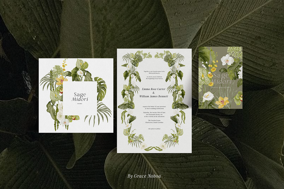 Tropical green watercolor flowers, an Object Graphic by Grace Noboa Illustrations (Photo 8 of 11)