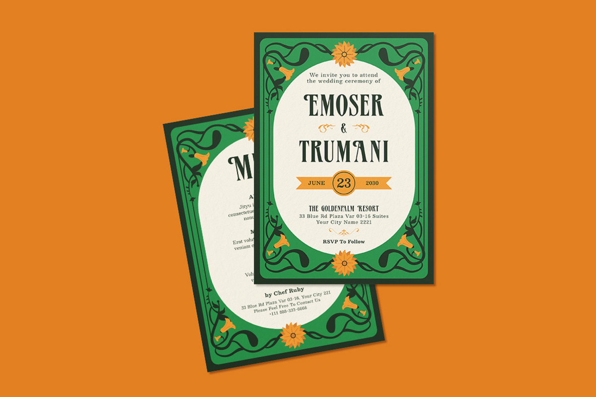 Elegant Nouveau Wedding Invitation, an Invitation Template by iDoodle Studio (Photo 2 of 4)