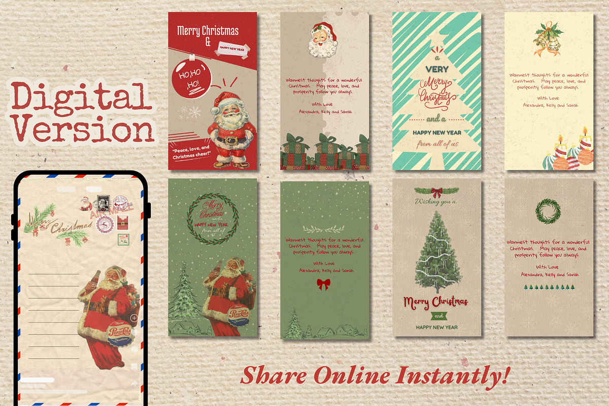 8 retro Christmas Cards Bundle, a Card Template by Prodesign (Photo 4 of 8)