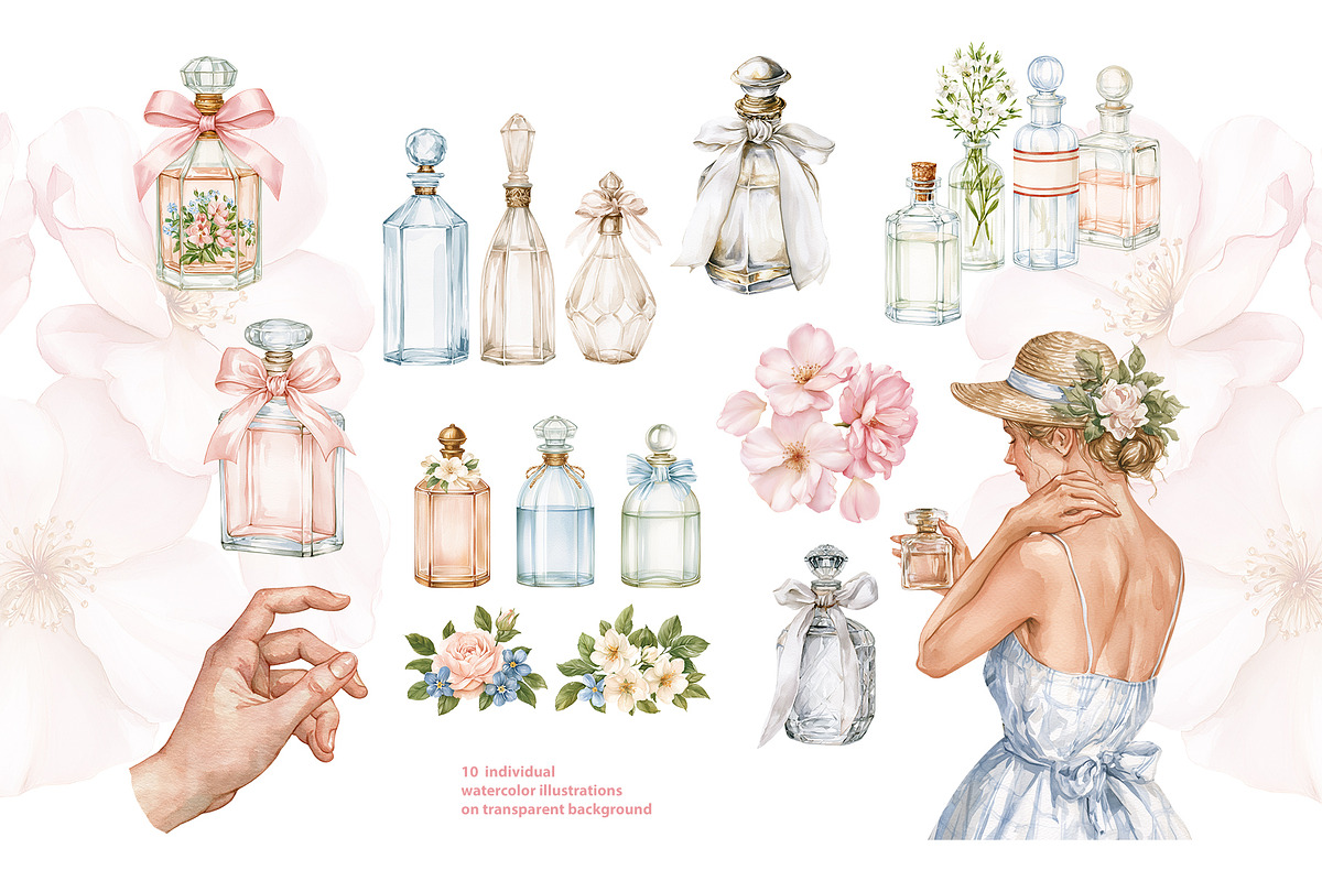 Vintage Perfume 10 Cliparts PNG, an Object Illustration by NataliMiasStore (Photo 2 of 3)